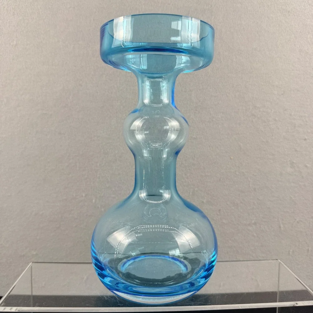 Vtg Scandinavian Blue‎ Glass Vase – Nuutajärvi Geometric Oiva Toikka Style